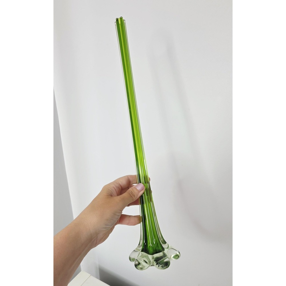 Vintage MCM Tall 16.25" Green Stretch Bud Vase